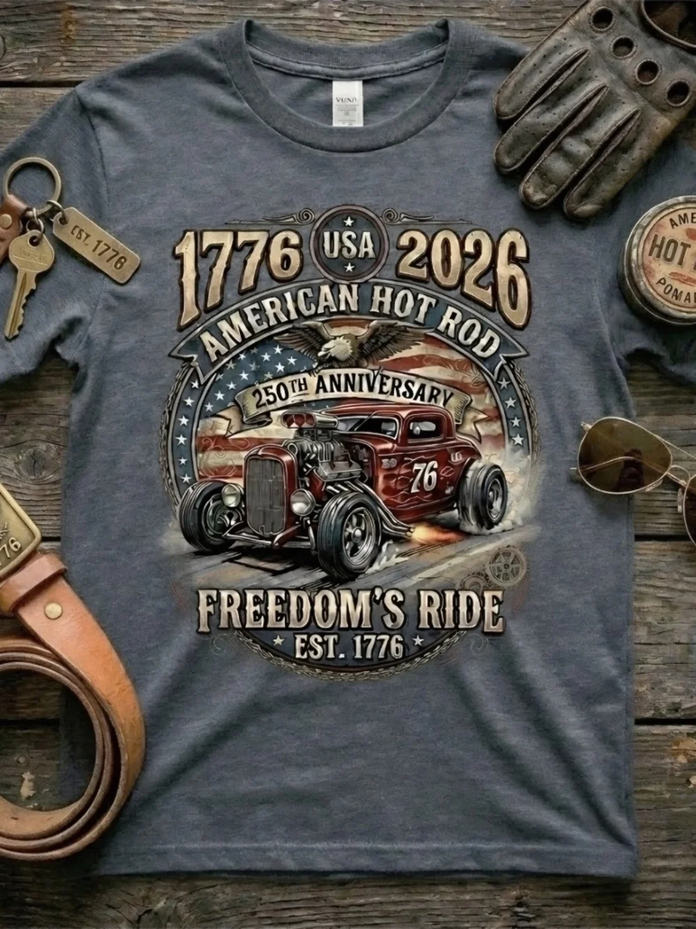 American Hot Rod 250th Anniversary Tee • 1776 USA 2026 Eagle Shirt • Patriotic